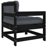 Garden Chair with Cushions Black Solid Wood Pine - 45-Degree Angle