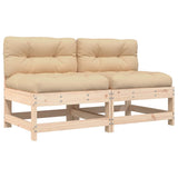 Middle Sofas with Cushions 2 pcs Solid Wood Pine - Front View