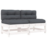 Middle Sofas with Cushions 2 pcs White Solid Wood Pine - Front View