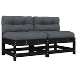 Middle Sofas with Cushions 2 pcs Black Solid Wood Pine - Front View