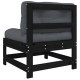 Middle Sofas with Cushions 2 pcs Black Solid Wood Pine - Rear View