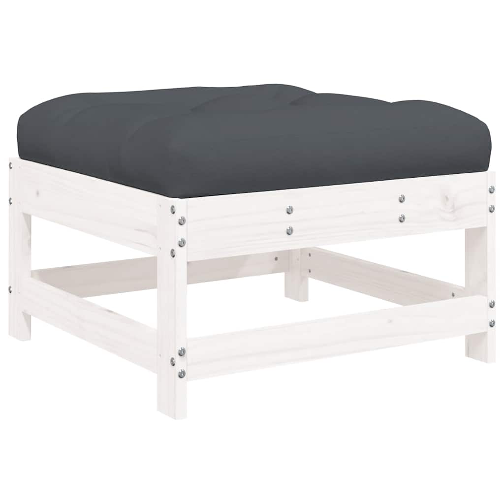 Garden Footstools with Cushions 2pcs White Solid Wood Pine