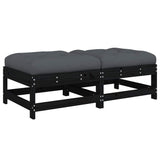Garden Footstools with Cushions 2pcs Black Solid Wood Pine - Front View