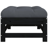 Garden Footstools with Cushions 2pcs Black Solid Wood Pine