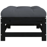 Garden Footstools with Cushions 2pcs Black Solid Wood Pine - Rear View