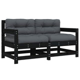 Garden Chairs with Cushions 2 pcs Black Solid Wood Pine - Front View