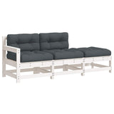 3 Piece Garden Lounge Set with Cushions White Solid Wood - Front View