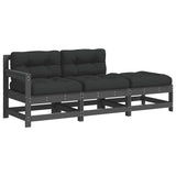 3 Piece Garden Lounge Set with Cushions Grey Solid Wood - Front View