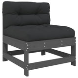 3 Piece Garden Lounge Set with Cushions Grey Solid Wood - 45-Degree Angle