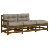 3 Piece Garden Lounge Set with Cushions Honey Brown Solid Wood - Front View
