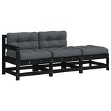 3 Piece Garden Lounge Set with Cushions Black Solid Wood - Front View