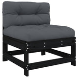 3 Piece Garden Lounge Set with Cushions Black Solid Wood - 45-Degree Angle