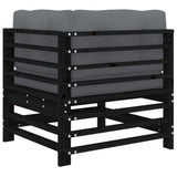 Corner Sofa with Cushions Black Solid Wood Pine - 45-Degree Angle