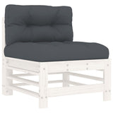 Middle Sofa with Cushions White Solid Wood Pine - Front View