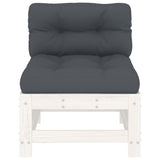 Middle Sofa with Cushions White Solid Wood Pine - Side View