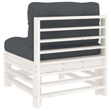 Middle Sofa with Cushions White Solid Wood Pine - 45-Degree Angle