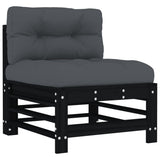 Middle Sofa with Cushions Black Solid Wood Pine - Front View