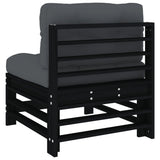 Middle Sofa with Cushions Black Solid Wood Pine - 45-Degree Angle