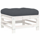 Garden Footstool with Cushion White Solid Wood Pine - Front View