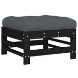 Garden Footstool with Cushion Black Solid Wood Pine - Front View
