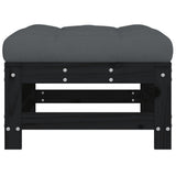 Garden Footstool with Cushion Black Solid Wood Pine - Side View