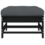 Garden Footstool with Cushion Black Solid Wood Pine - Rear View