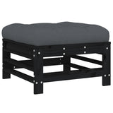 Garden Footstool with Cushion Black Solid Wood Pine - 45-Degree Angle