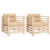 Garden Chairs with Cushions 2 pcs Solid Wood Pine - Front View