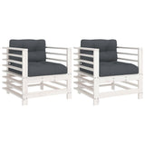 Garden Chairs with Cushions 2 pcs White Solid Wood Pine - Front View