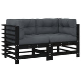 Corner Sofas with Cushions 2 pcs Black Solid Wood Pine - Front View