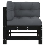 Corner Sofas with Cushions 2 pcs Black Solid Wood Pine - 45-Degree Angle
