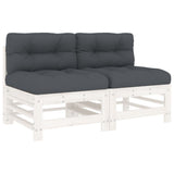 Middle Sofas with Cushions 2 pcs White Solid Wood Pine - Front View