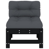 Middle Sofas with Cushions 2 pcs Black Solid Wood Pine