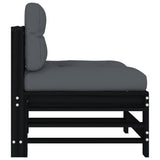 Middle Sofas with Cushions 2 pcs Black Solid Wood Pine - Close-Up Angle