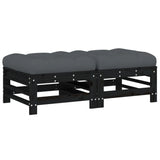 Garden Footstools with Cushions 2pcs Black Solid Wood Pine - Front View