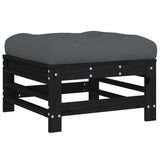 Garden Footstools with Cushions 2pcs Black Solid Wood Pine - Side View