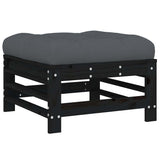 Garden Footstools with Cushions 2pcs Black Solid Wood Pine - Rear View