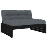 Middle Sofa Black 120x80 cm Solid Wood Pine - Front View