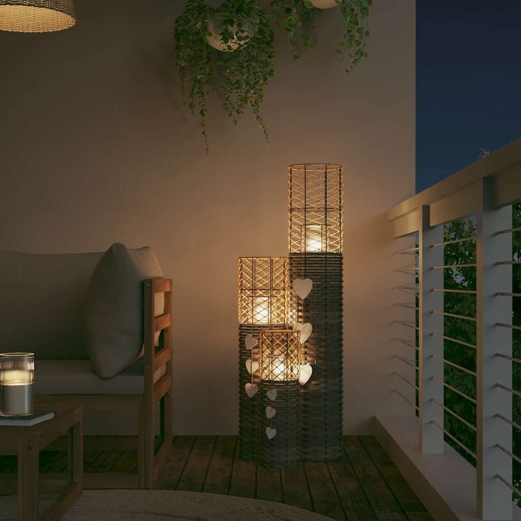 Candle Holders 3 pcs Grey Wicker
