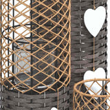 Candle Holders 3 pcs Grey Wicker - 45-Degree Angle