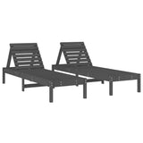 Sun Loungers 2 pcs with Table Grey Solid Wood Pine - Side View