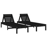 Sun Loungers 2 pcs with Table Black Solid Wood Pine - Side View