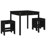 3 Piece Garden Bistro Set Black Solid Wood Pine - Front View