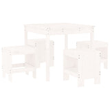 5 Piece Garden Dining Set White Solid Wood Pine - Front View