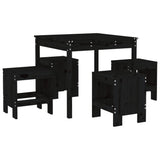 5 Piece Garden Dining Set Black Solid Wood Pine - Front View