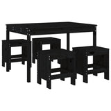 5 Piece Garden Dining Set Black Solid Wood Pine - Front View