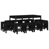 13 Piece Garden Dining Set Black Solid Wood Pine