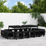 17 Piece Garden Dining Set Black Solid Wood Pine