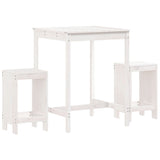 3 Piece Garden Bar Set White Solid Wood Pine - Front View