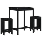 3 Piece Garden Bar Set Black Solid Wood Pine - Front View
